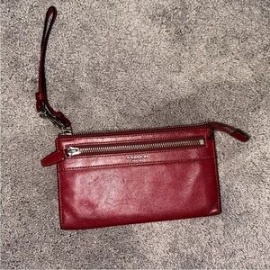 Coach Red Leather Zip Wristlet with Front Pocket **ReAd**